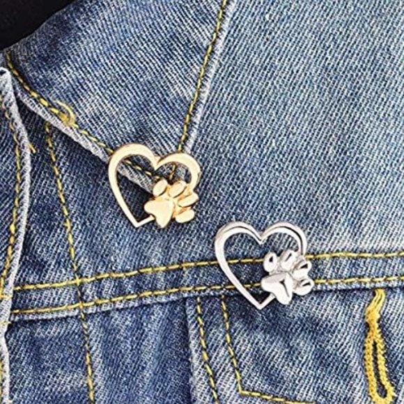 Silver Cartoon Paw Print Heart Shape Alloy Plating Unisex Brooches - Picture 2 of 6
